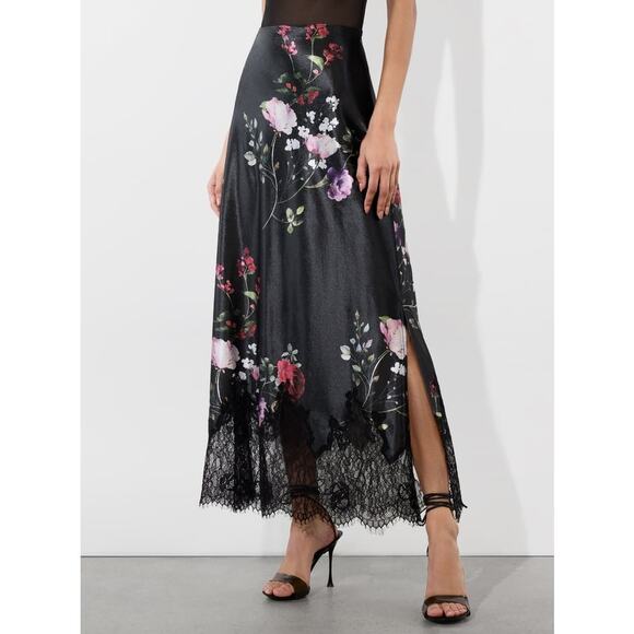 ALICE + OLIVIA Maeve Lace Trim Velvet Slip Skirt - Picture 1 of 10